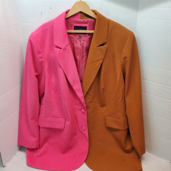 ELOQUII Colorblock Blazer Jacket Pink Brown Two Tone Oversized Womens Size 26